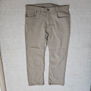 Prana Brion Pants Tan Beige 35 x 30 Causal Travel 5-Pocket Chino Stretch UPF